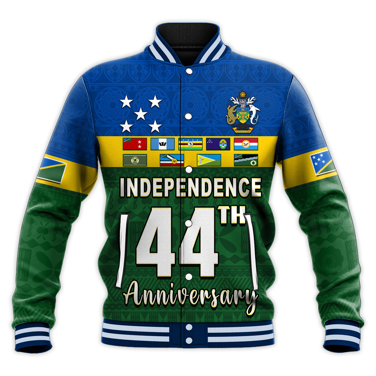 (Custom Text and Number) Solomon Islands National Day Baseball Jacket Independence Day Tapa Pattern LT13 - Polynesian Pride