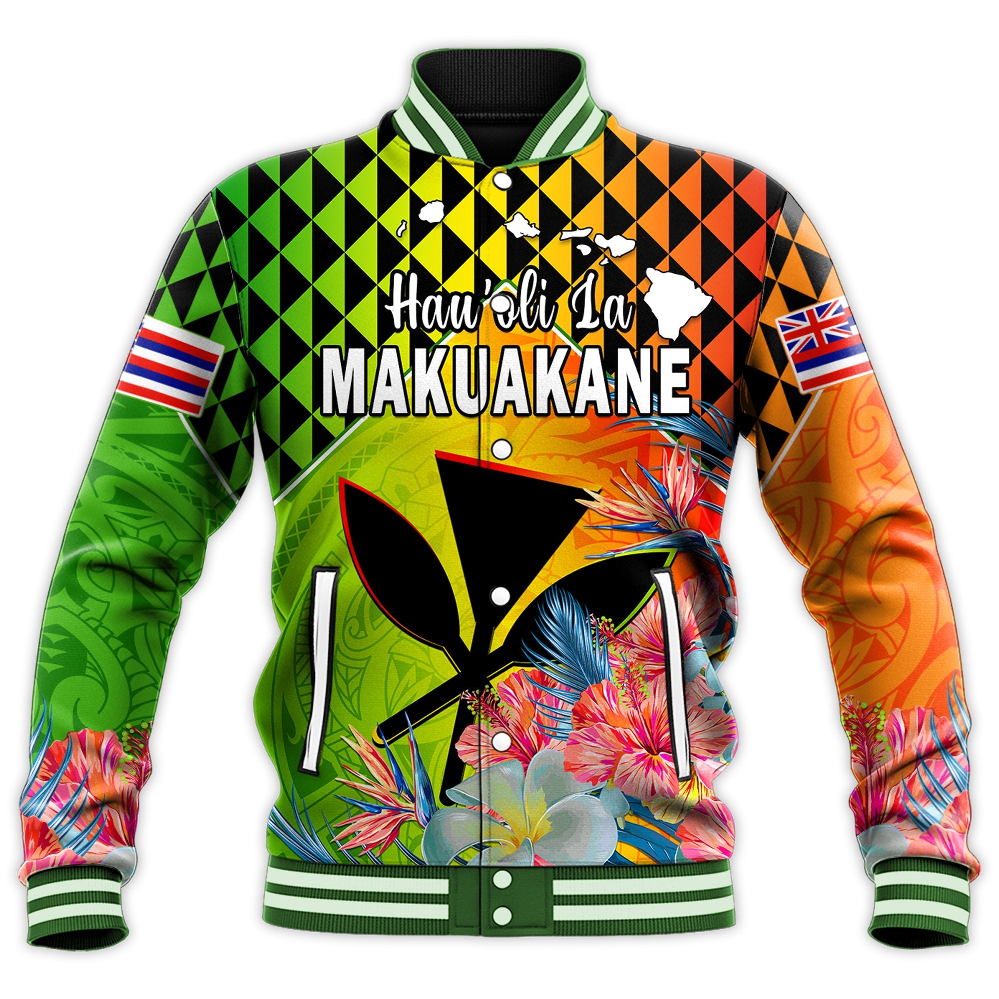 Happy Hawaii Fathers Day Baseball Jacket Hawaiian Tribal Kanaka Maoli Hibiscus LT14 Unisex Reggae - Polynesian Pride