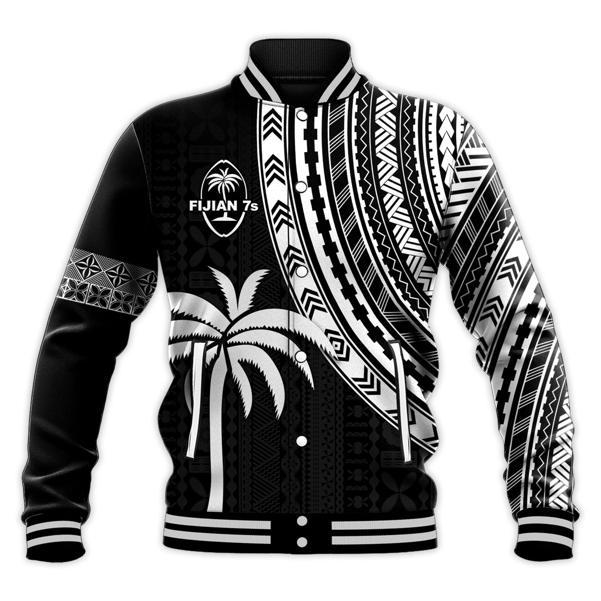 (Custom Text and Number) Fiji Rugby Sevens Baseball Jacket Fijian 7s Tapa Polynesian LT13 - Polynesian Pride