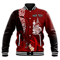 (Custom Personalised) New Caledonia Baseball Jacket Nautilus Red Polynesian Hibiscus LT13 - Polynesian Pride