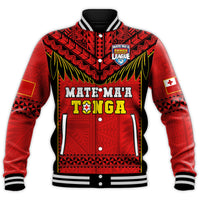 (Custom Text And Number) Tonga Rugby Baseball Jacket Mate Maa Tonga Pacific Ngatu Black LT14 - Polynesian Pride