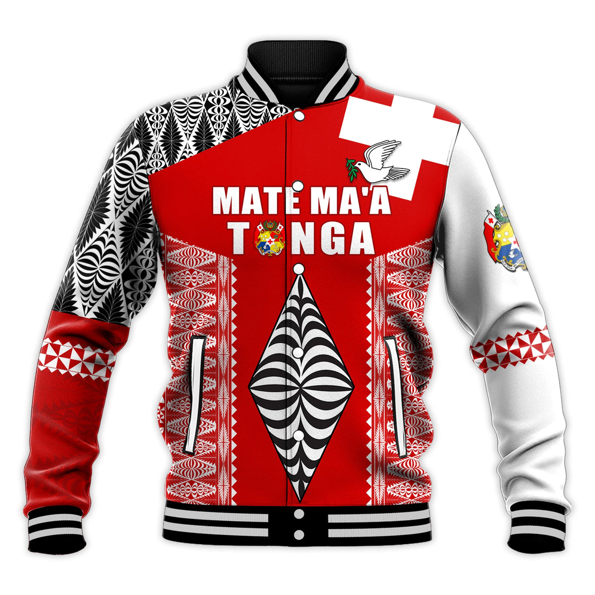 (Custom Text and Number) Tonga Rugby Baseball Jacket Kupesi Ngatu Mate Maa Tonga LT13 - Polynesian Pride