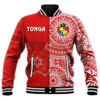 (Custom Text And Number) Tonga Baseball Jacket Tongan Coat Of Arms Ngatu Pattern LT14 Unisex Red - Polynesian Pride