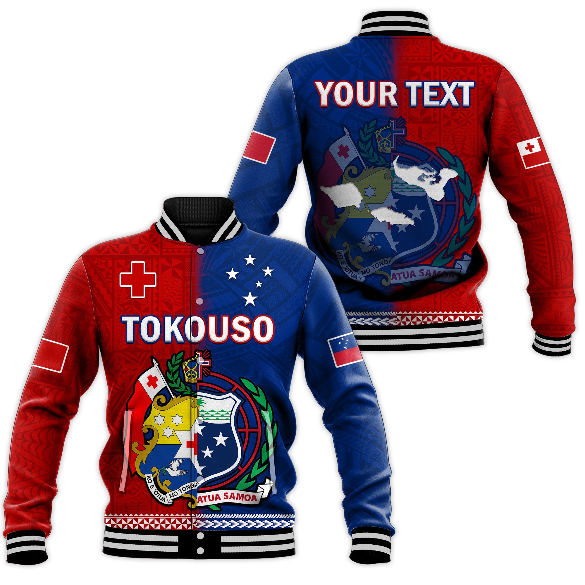 (Custom Personalised) TokoUso Baseball Jacket Tonga and Samoa United We Stand Divided We Fall LT14 Unisex Blue - Polynesian Pride