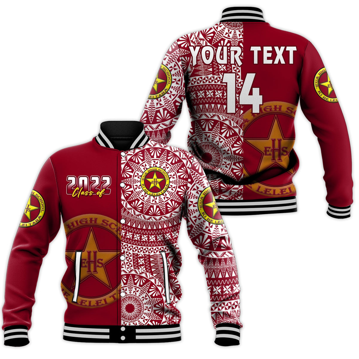 (Custom Text And Number) Tonga Eua High School Baseball Jacket Class Of Year Tongan Ngatu Pattern LT14 Unisex Maroon - Polynesian Pride