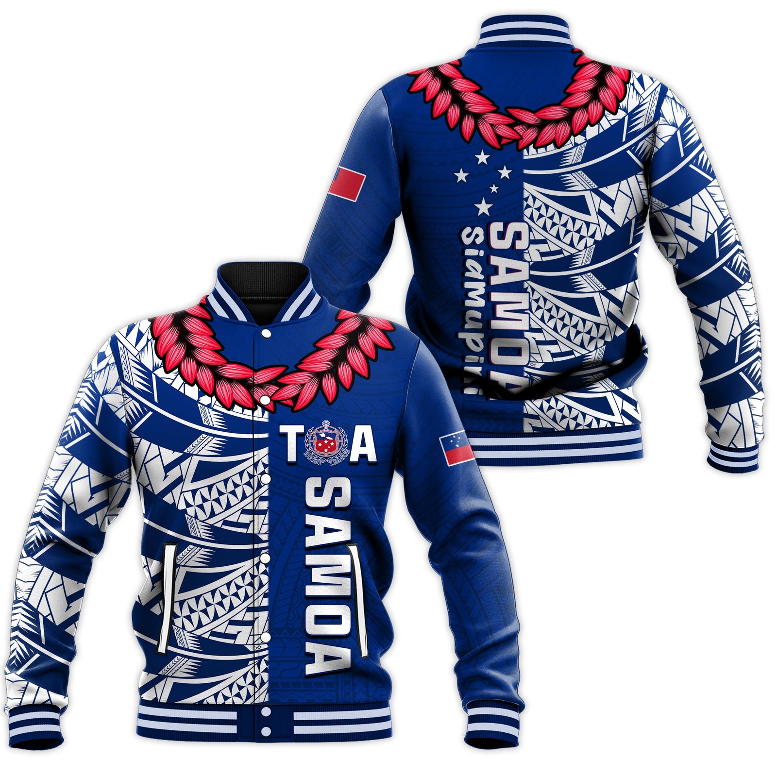 Toa Samoa Rugby Baseball Jacket Siamupini Ula Fala Blue LT13 Unisex Blue - Polynesian Pride