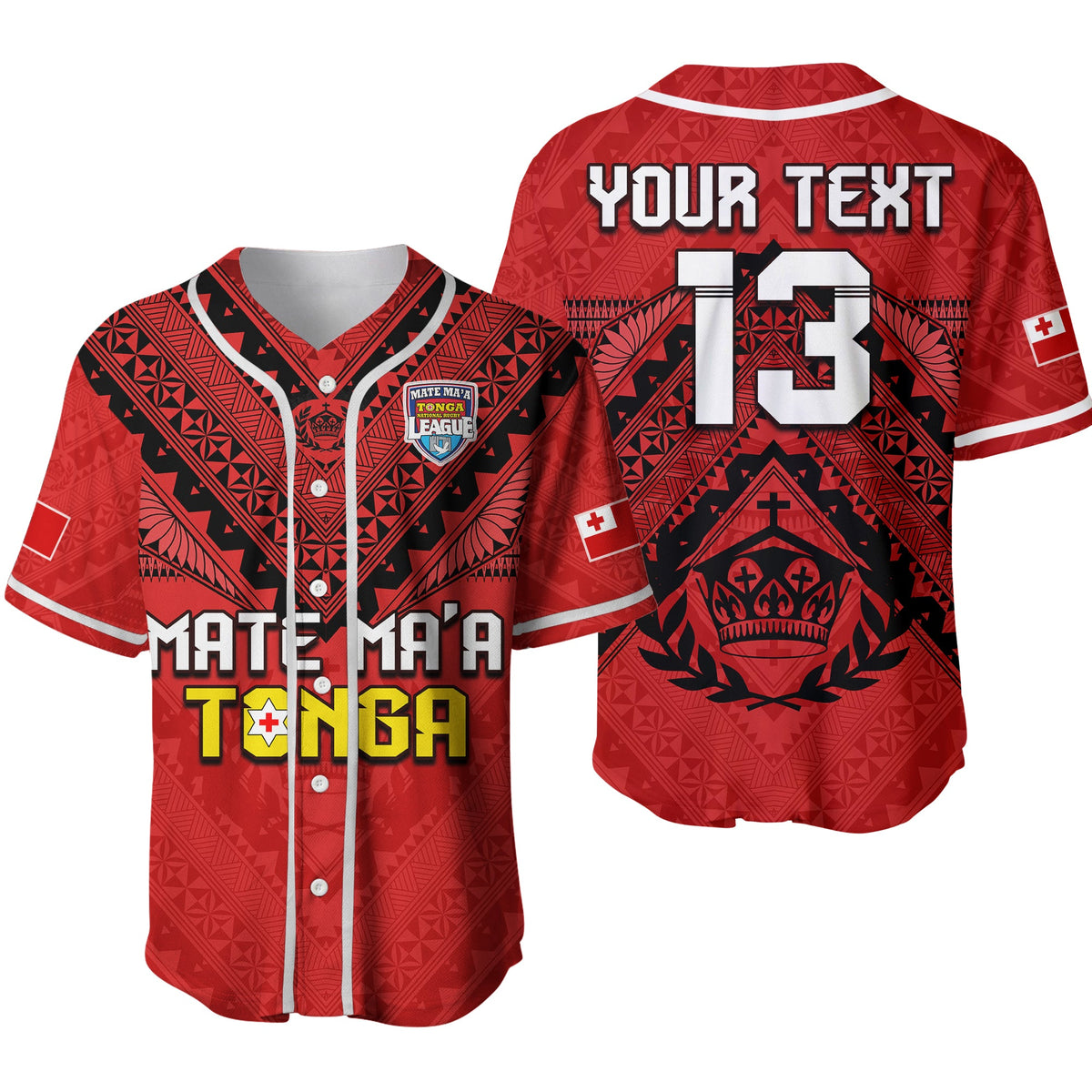 (Custom Text and Number) Tonga Rugby MMT Baseball Jersey Ngatu Mate Maa Tonga Simple Ver.02 LT13 Red - Polynesian Pride