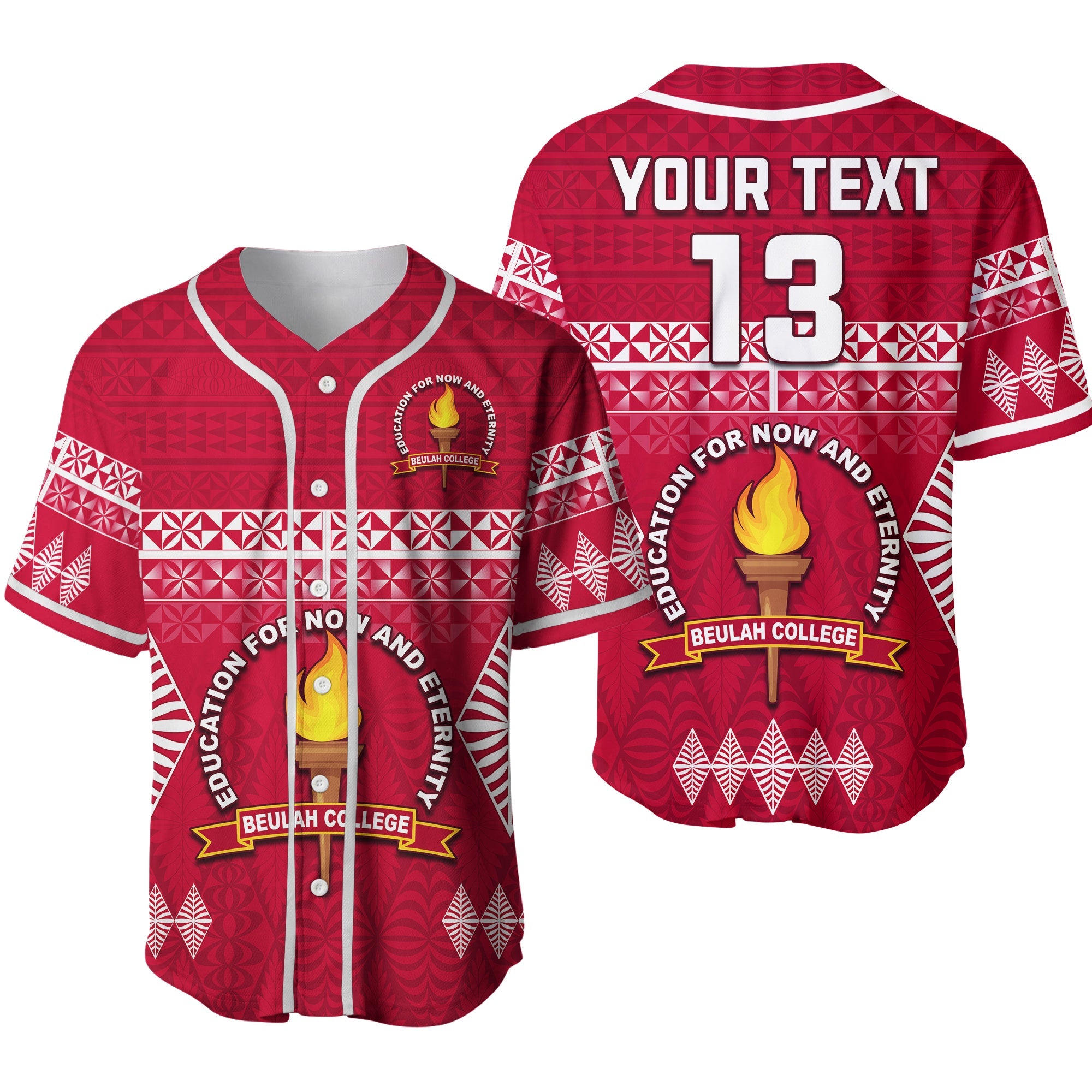 (Custom Text and Number) Beulah College Baseball Jersey Ngatu Pattern Tonga Ver.02 LT13 Maroon - Polynesian Pride