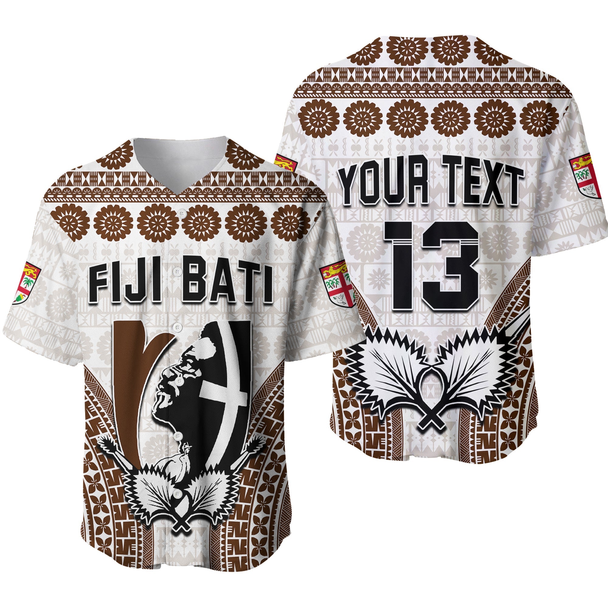 Custom Text and Number Fiji Rugby Bati Baseball Jersey Proud Tapa Pattern LT13 White - Polynesian Pride