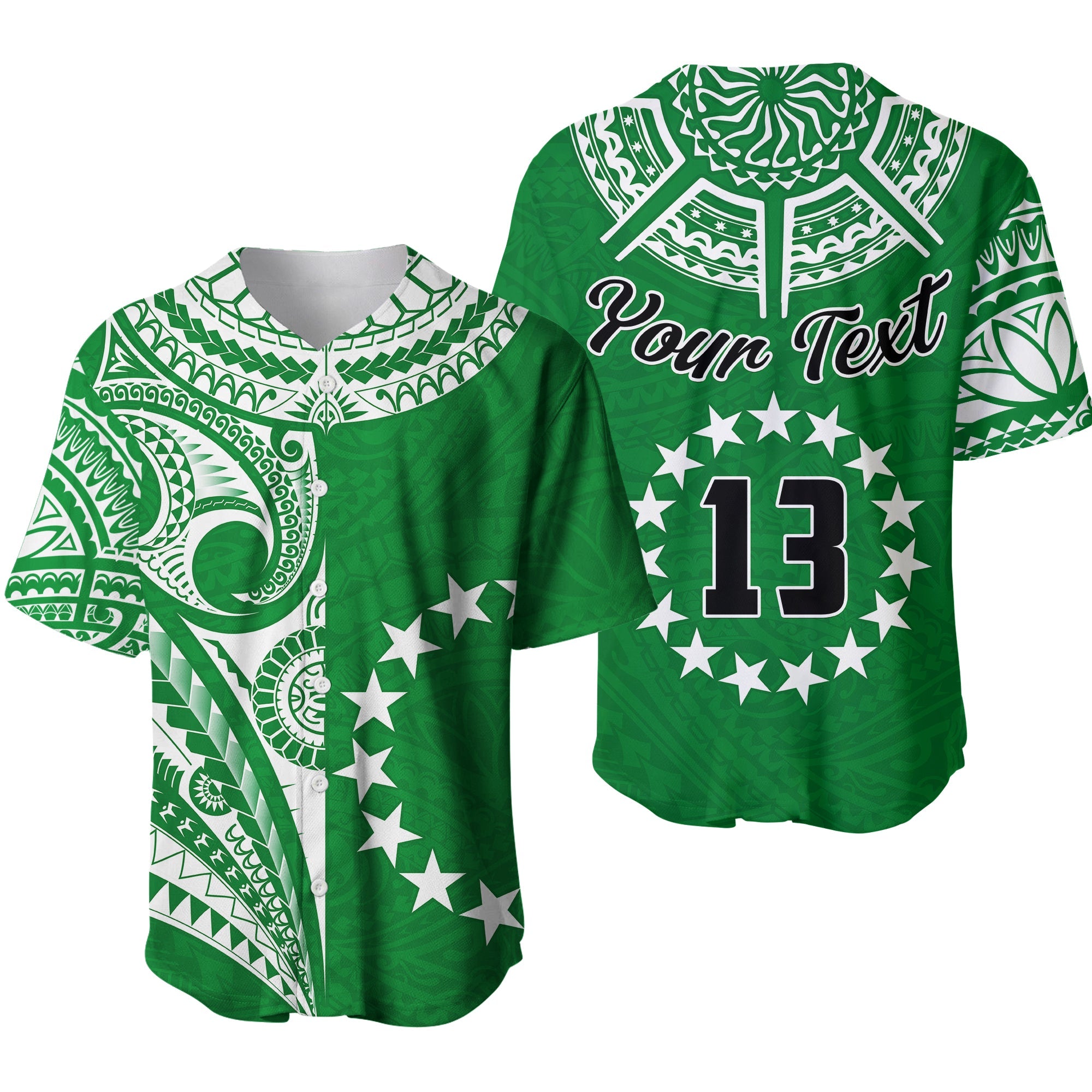 (Custom Text and Number) Cook Islands Tatau Baseball Jersey Symbolize Passion Stars Version Green LT13 Green - Polynesian Pride