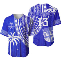 (Custom Text and Number) Fiji Rugby Sevens Baseball Jersey Fijian 7s Tapa Polynesian Blue Ver.02 LT13 Blue - Polynesian Pride