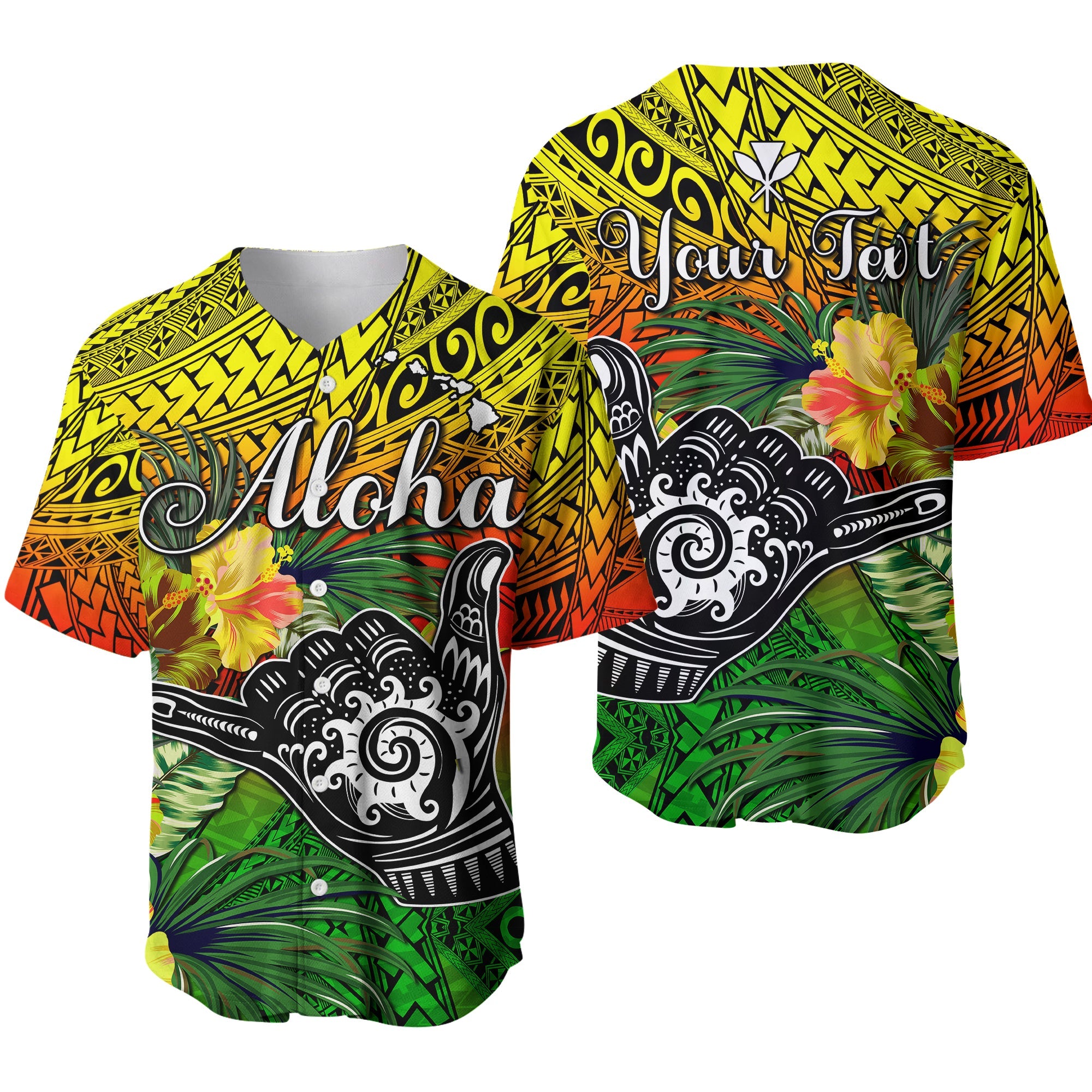 (Custom Personalised) The Shaka Hawaii Baseball Jersey Tropical Flowers Reggae Version LT13 Reggae - Polynesian Pride