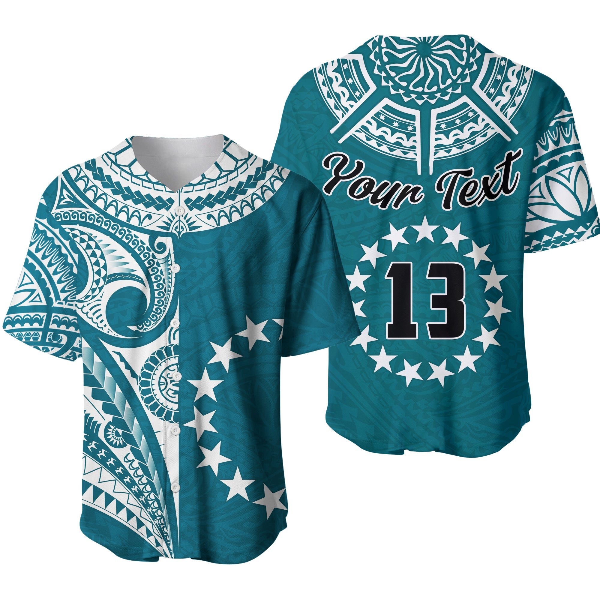 (Custom Text and Number) Cook Islands Tatau Baseball Jersey Symbolize Passion Stars Version Blue LT13 Blue - Polynesian Pride