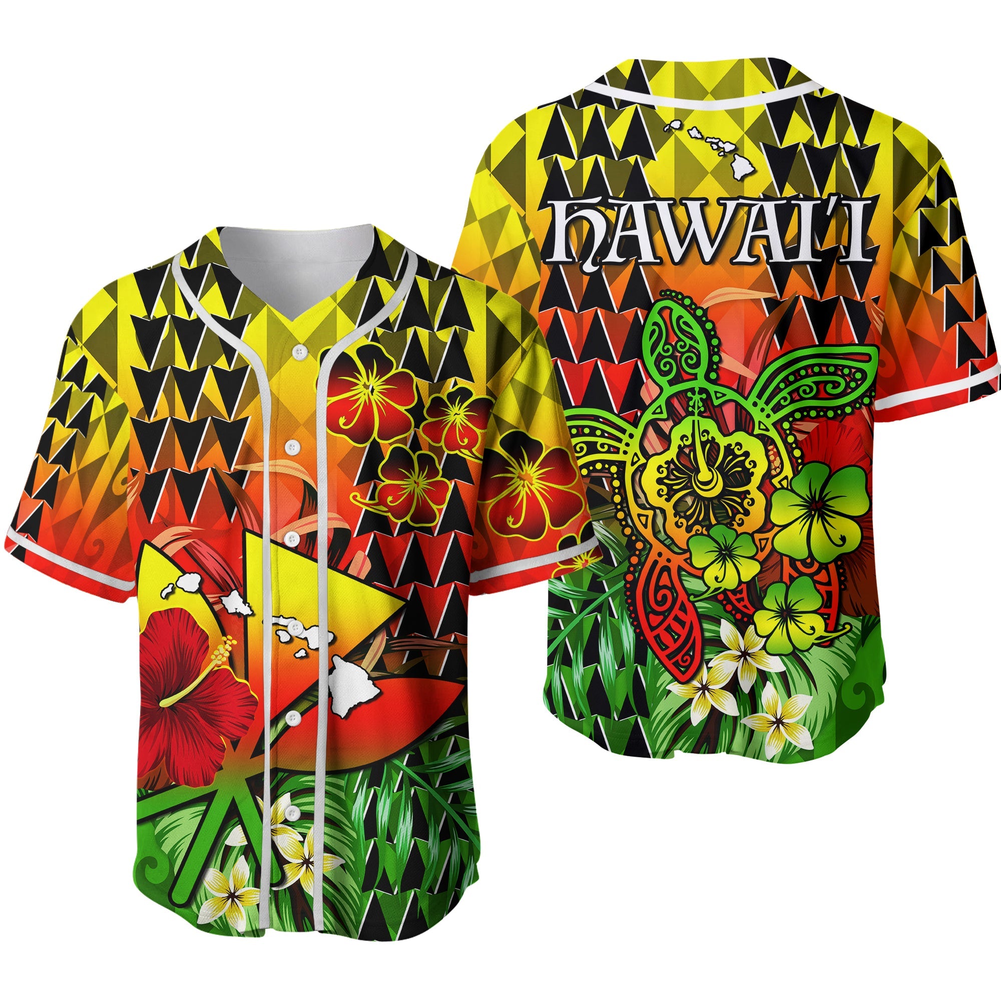 Hawaii Flowers Baseball Jersey Color Tribal Pattern Hawaiian Ver.02 LT13 Reggae - Polynesian Pride