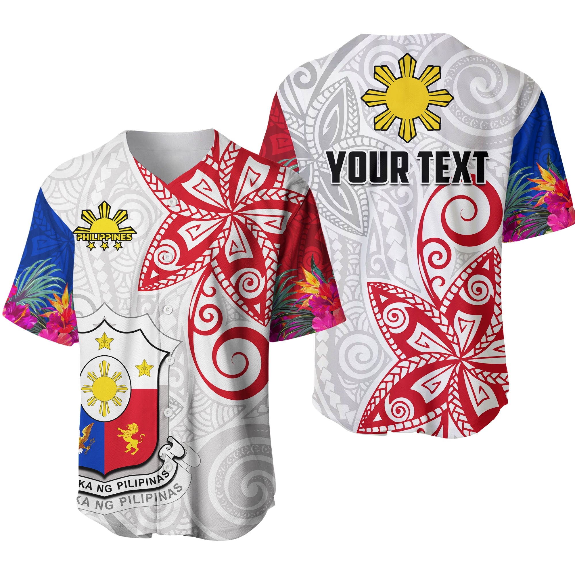 (Custom Personalised) Philippines Baseball Jersey Sun Filipino Polynesian mix Flowers Special Vibe LT13 Art - Polynesian Pride