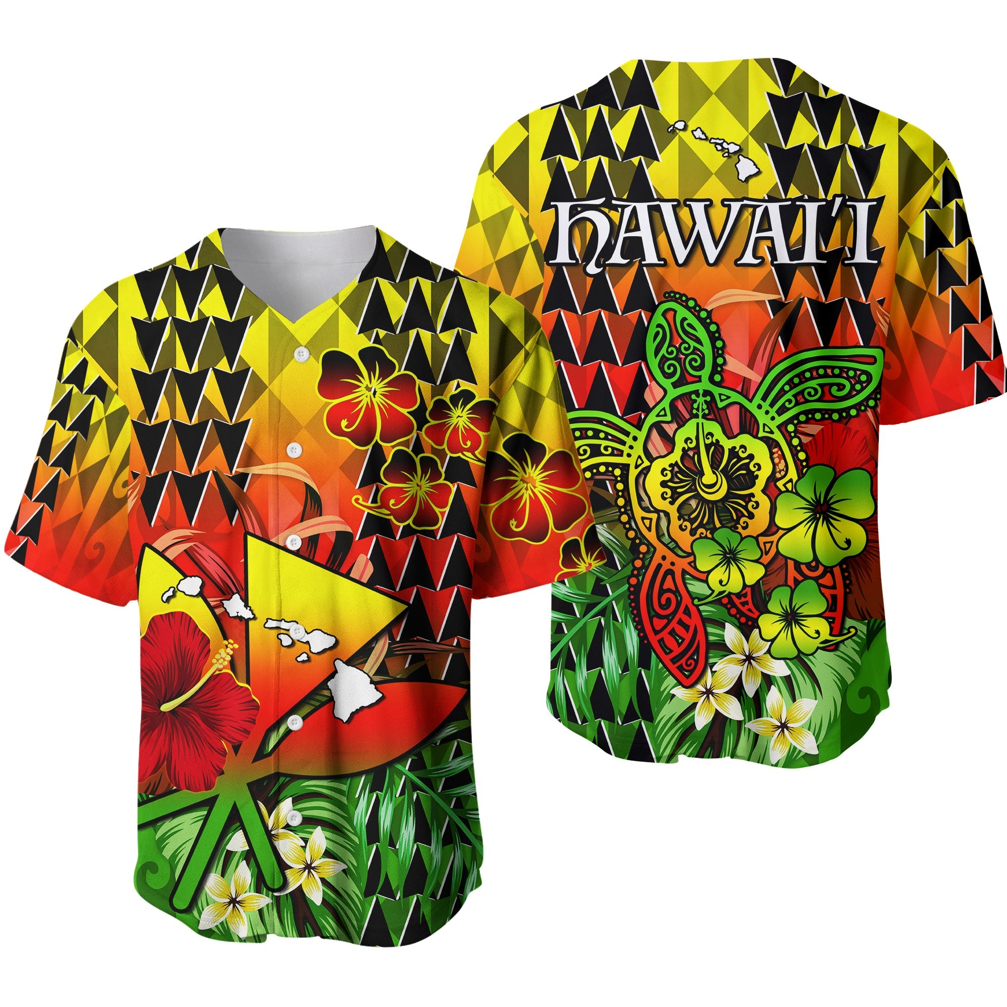 Hawaii Flowers Baseball Jersey Color Tribal Pattern Hawaiian Ver.01 LT13 Reggae - Polynesian Pride