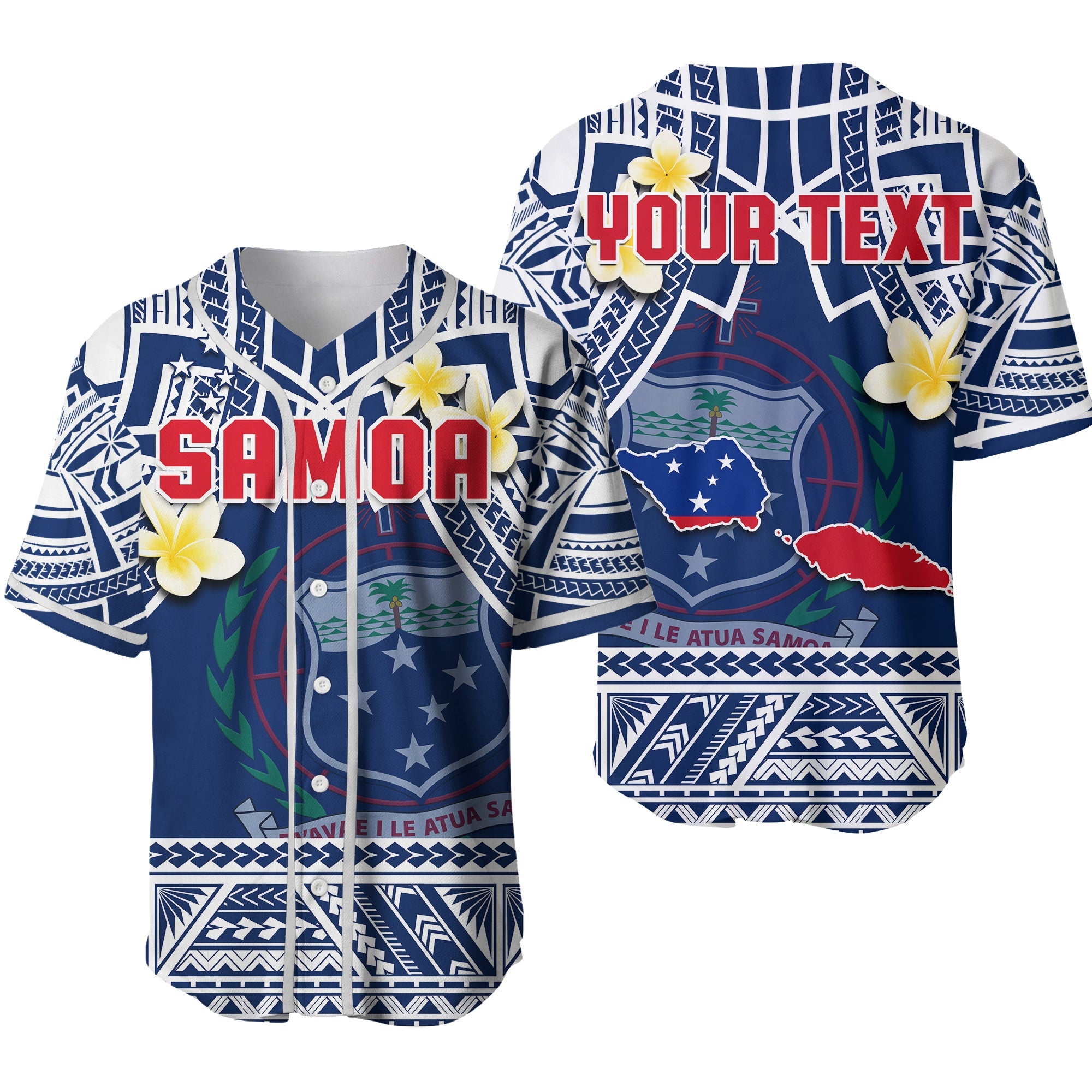 (Custom Personalised) Samoa Baseball Jersey Samoan Plumeria Flowers Mix Polynesian Pattern 02 LT14 Blue - Polynesian Pride