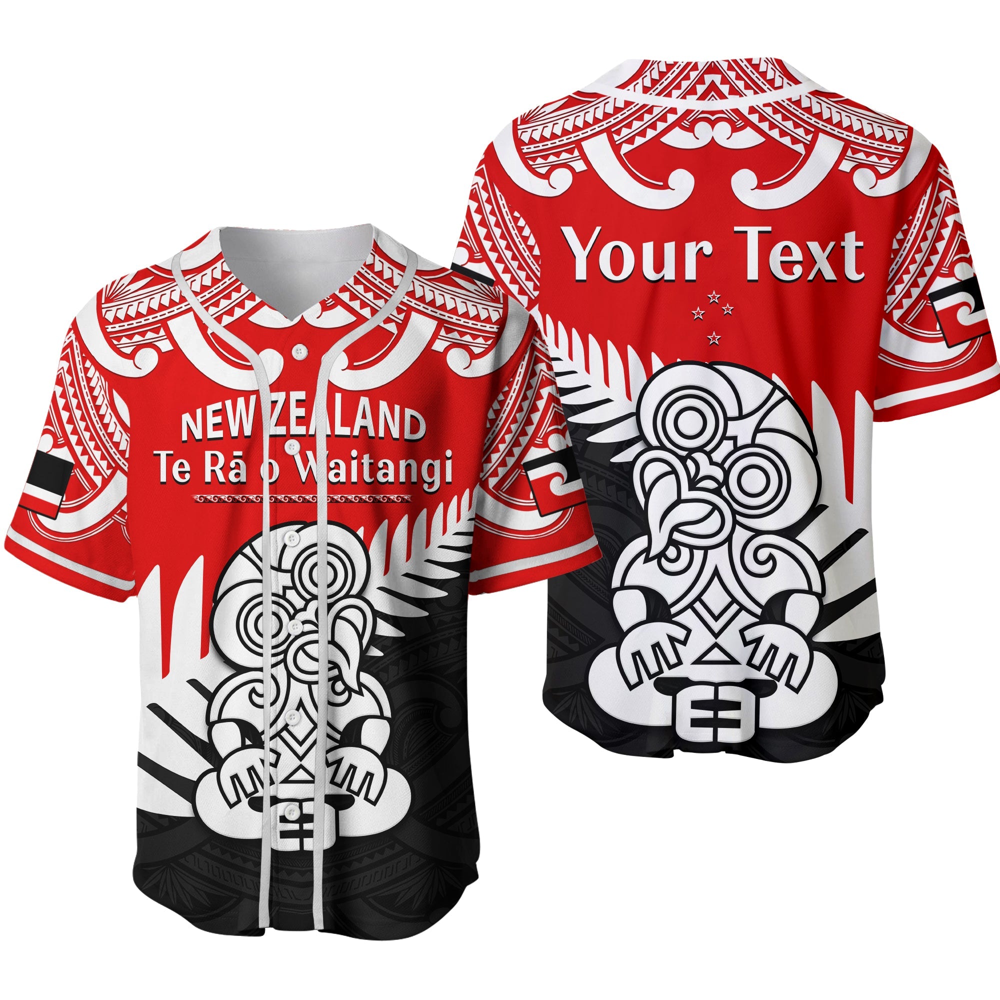 (Custom Personalised) Waitangi Day Baseball Jersey Tino Rangatiratanga Flag With Tiki Maori Fern Ver.02 LT14 Red - Polynesian Pride