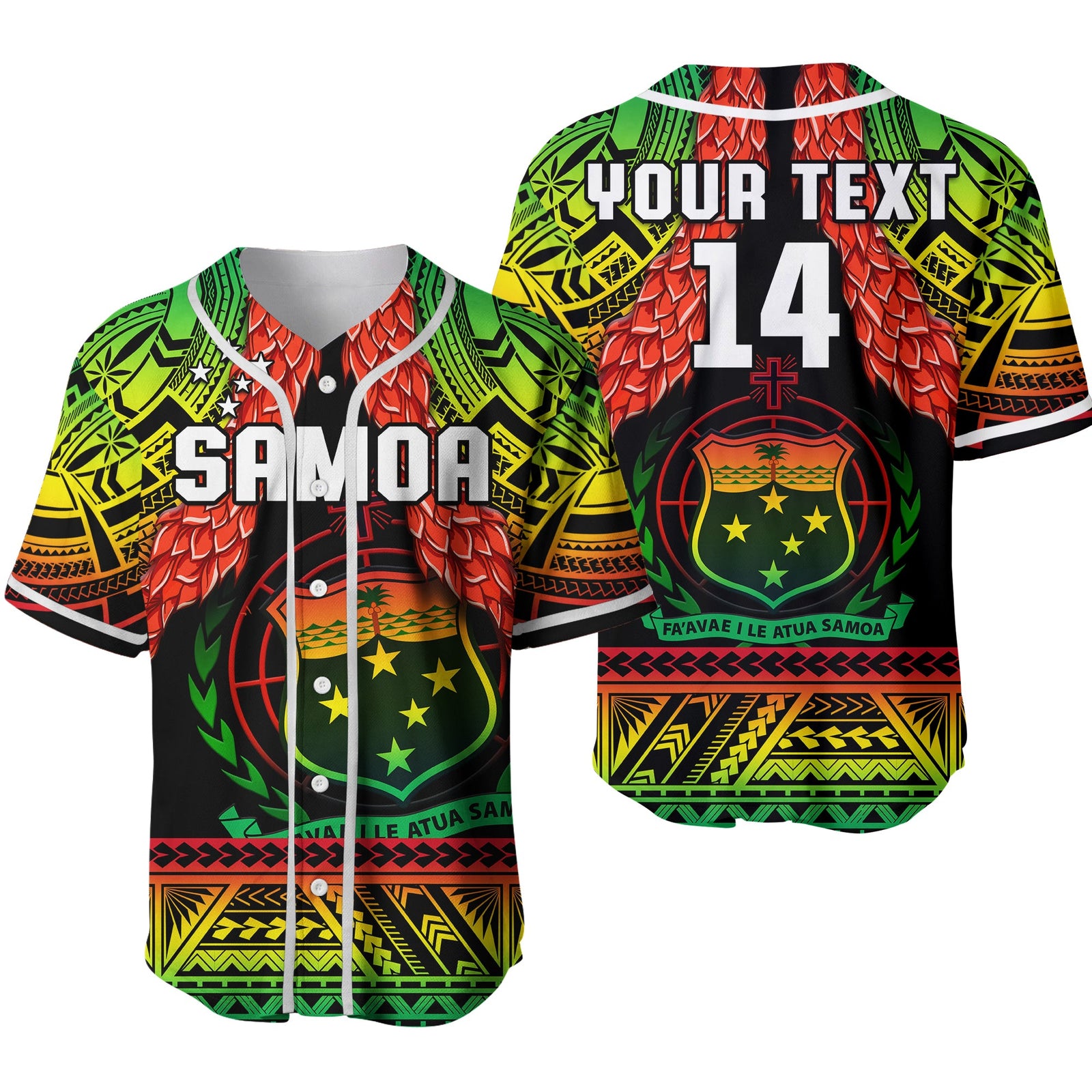 (Custom Text And Number) Samoa Rugby Baseball Jersey Teuila Torch Ginger Gradient Style 02 LT14 Black - Polynesian Pride