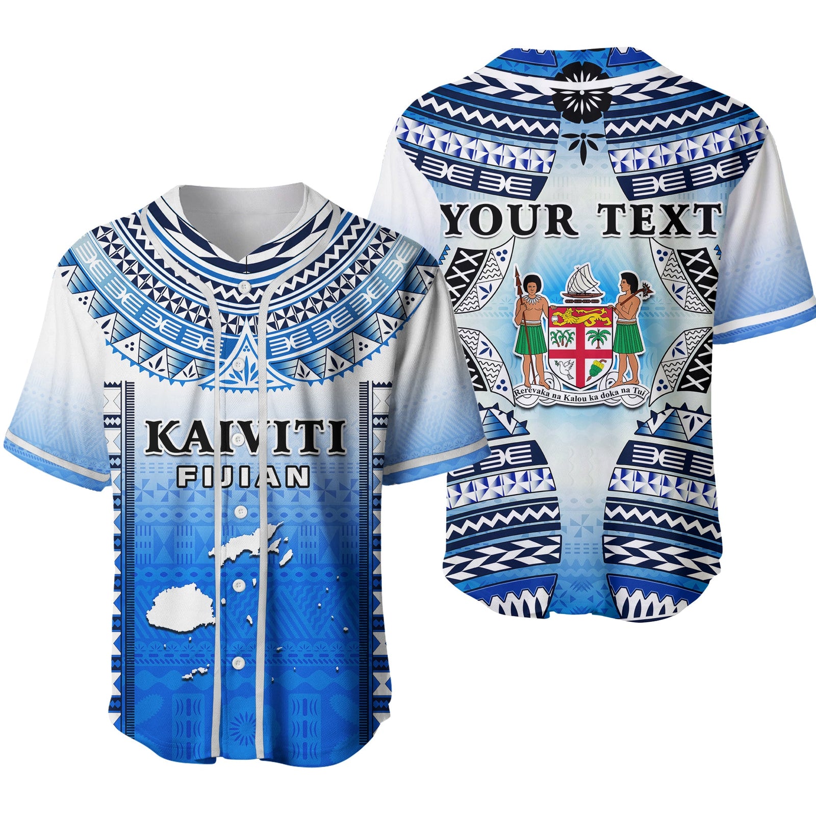 Personalised Fiji Baseball Jersey Kaiviti Fijian Special Tapa Pattern Ver.02 LT14 Blue - Polynesian Pride