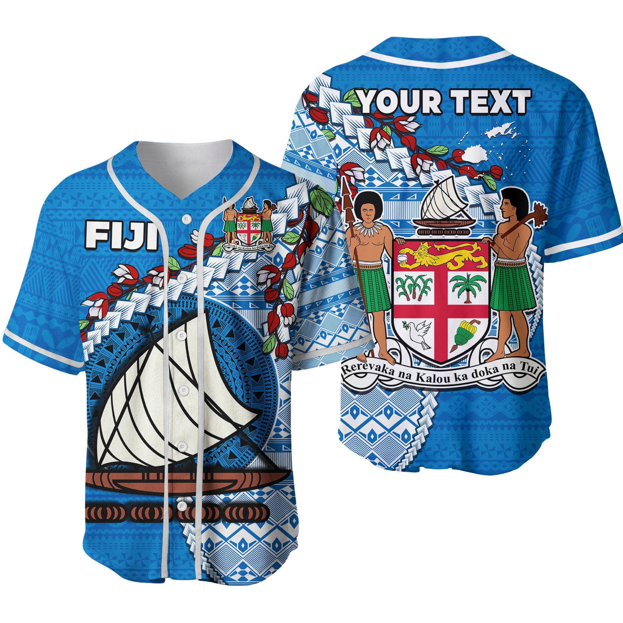 (Custom Personalised) Fiji Baseball Jersey Fijian Drua Mix Tagimaucia Flower Blue Style Ver.02 LT14 Blue - Polynesian Pride