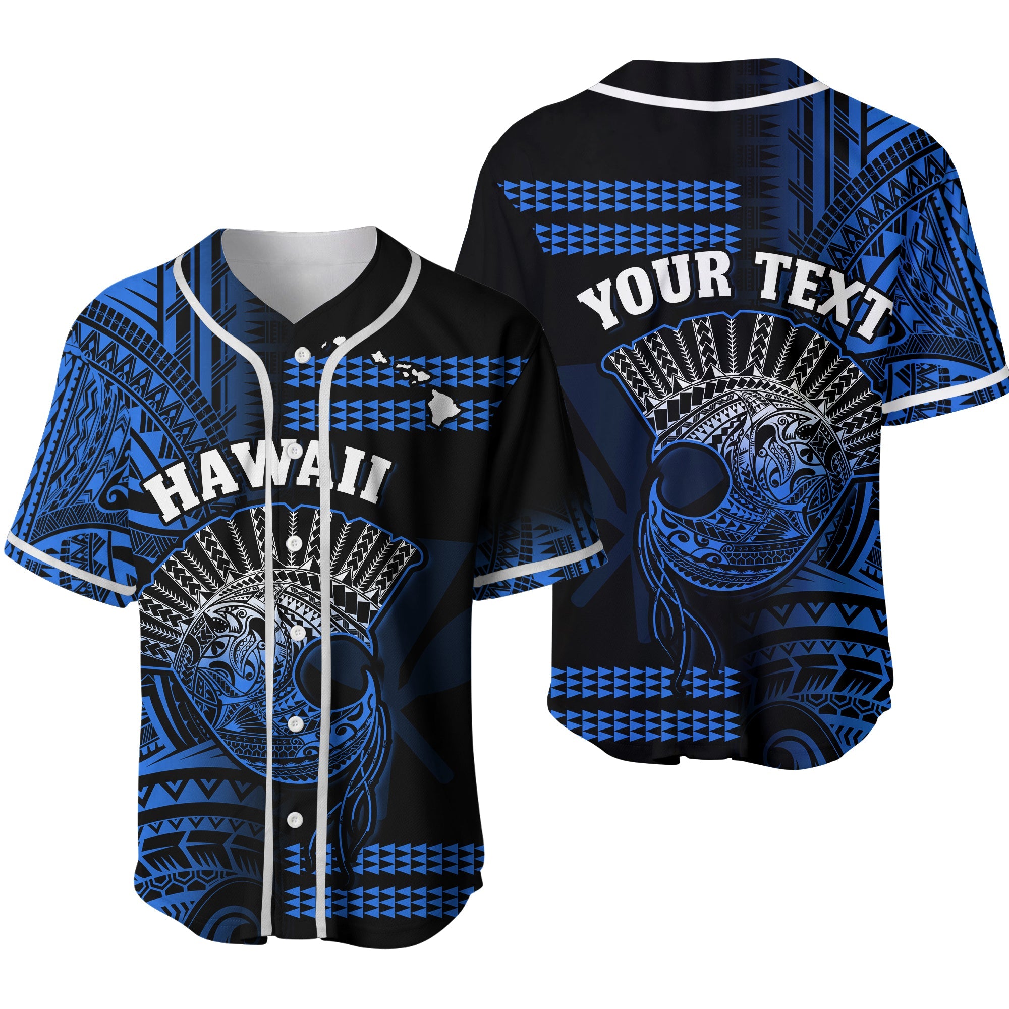 (Custom Personalised) Hawaii Baseball Jersey Kakau Warrior Helmet Gradient Blue Polynesian Ver.02 LT14 Blue - Polynesian Pride