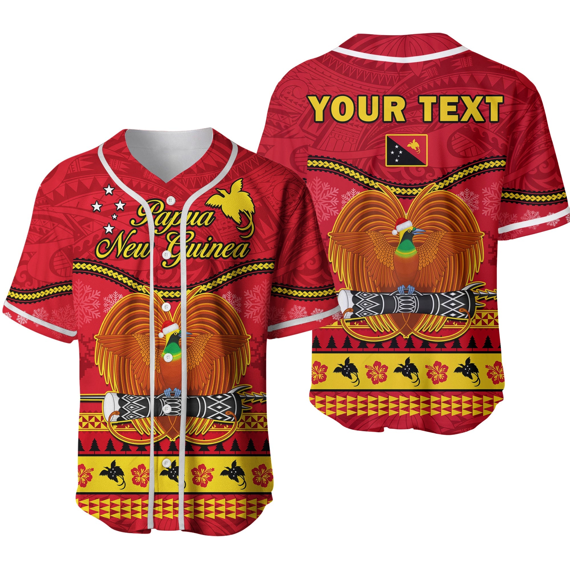 (Custom Personalised) Papua New Guinea Christmas Baseball Jersey Bird Of Paradise Bikpela Hamamas Blong Dispela Krismas Ver.02 LT14 Red - Polynesian Pride