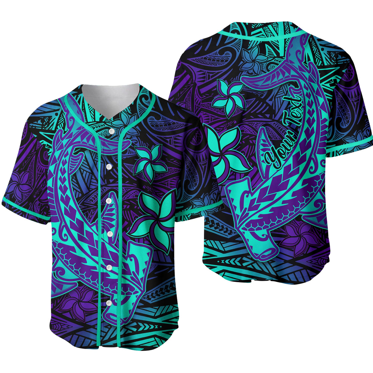 (Custom Personalised) Polynesian Baseball Jersey Purple Paradise Hawaiian Tribal Hammerhead Shark Ver.02 LT14 Purple - Polynesian Pride