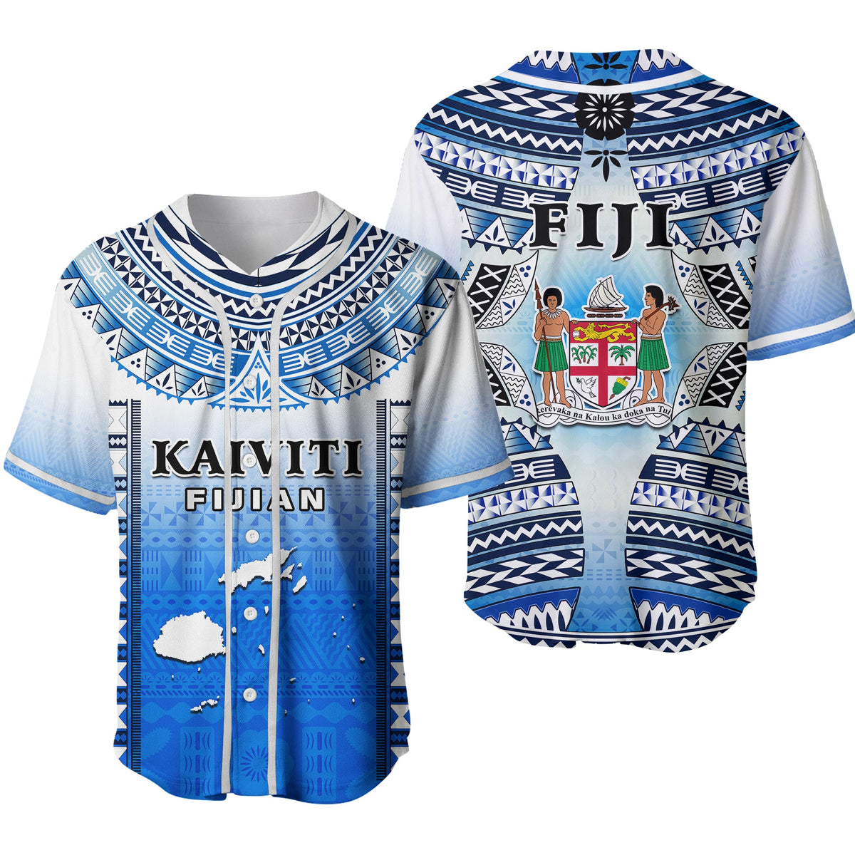 Fiji Baseball Jersey Kaiviti Fijian Special Tapa Pattern Ver.02 LT14 Blue - Polynesian Pride