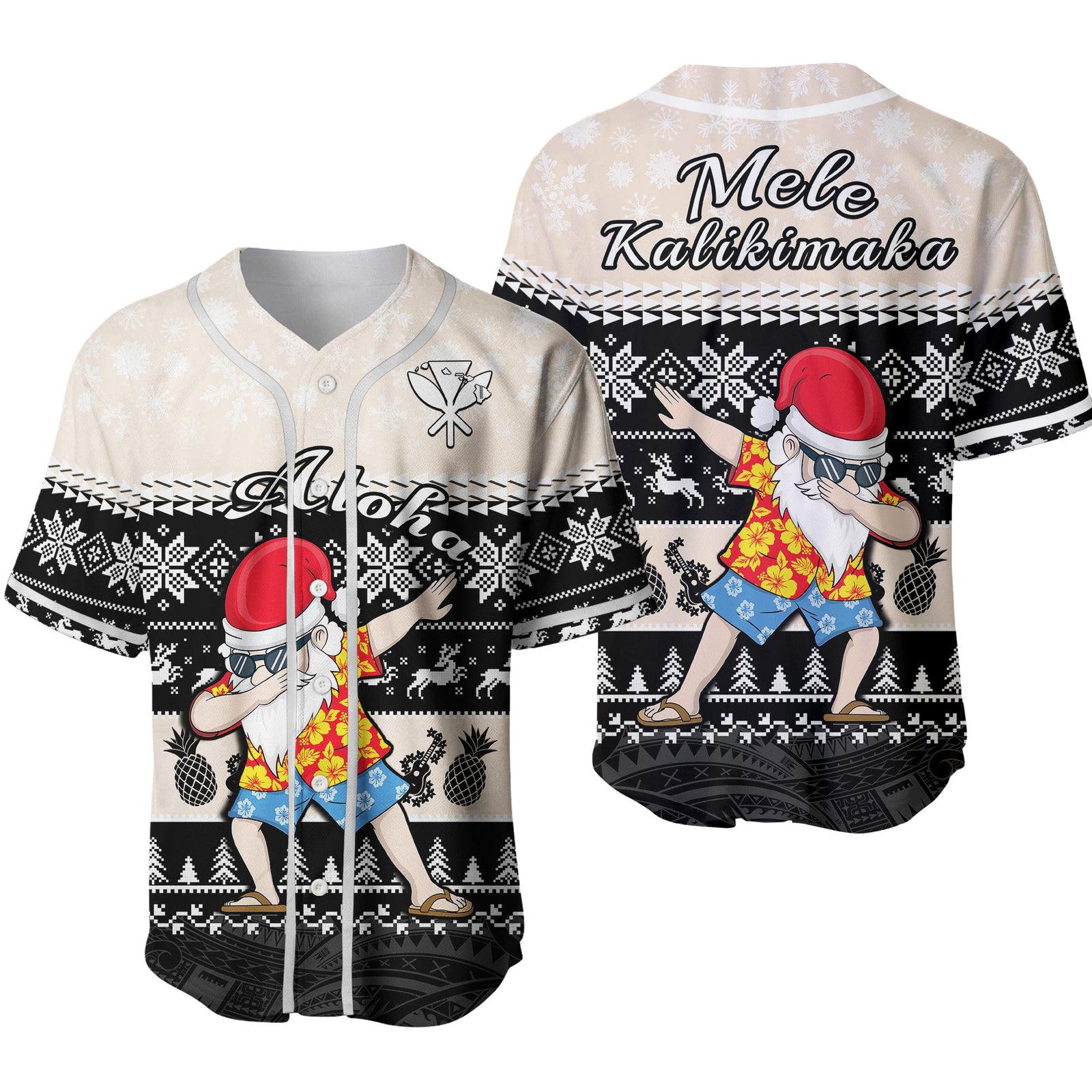 Hawaii Mele Kalikimaka Baseball Jersey Dabbing Santa Black Merry Christmas Ver.02 LT14 Black - Polynesian Pride