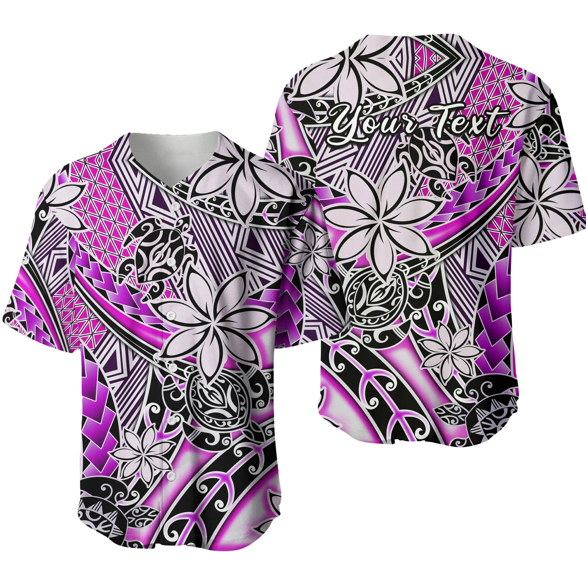 (Custom Personalised) Hawaii Baseball Jersey Tribal Plumeria With Polynesian Turtle Ver.02 LT14 Purple - Polynesian Pride