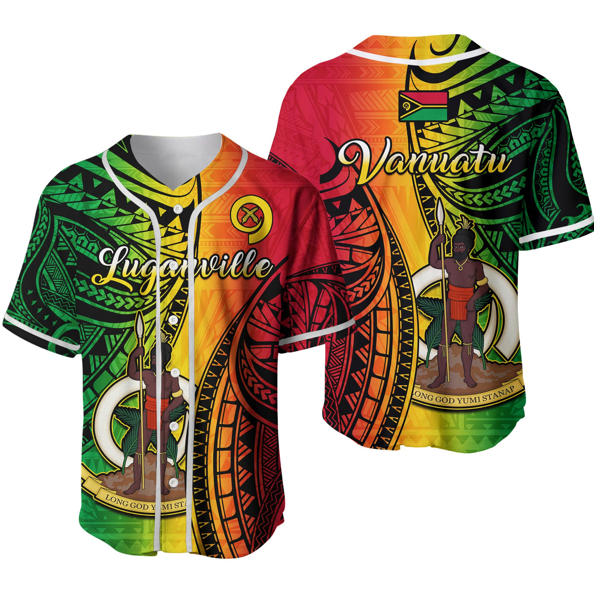 Vanuatu Baseball Jersey Luganville Polynesian Reggae Coat Of Arms Ver.02 LT14 Reggae - Polynesian Pride