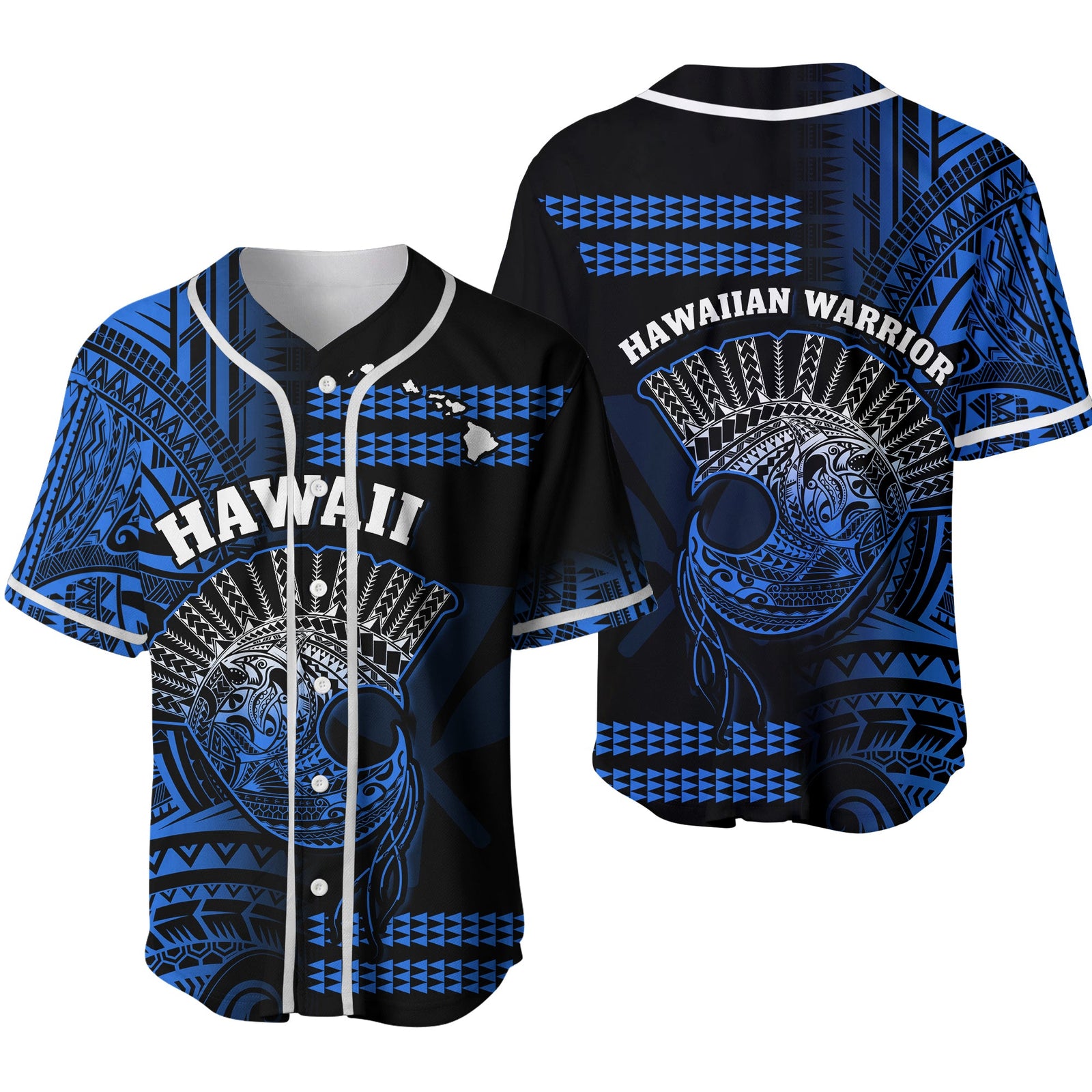 Hawaii Baseball Jersey Kakau Warrior Helmet Gradient Blue Polynesian Ver.02 LT14 Blue - Polynesian Pride