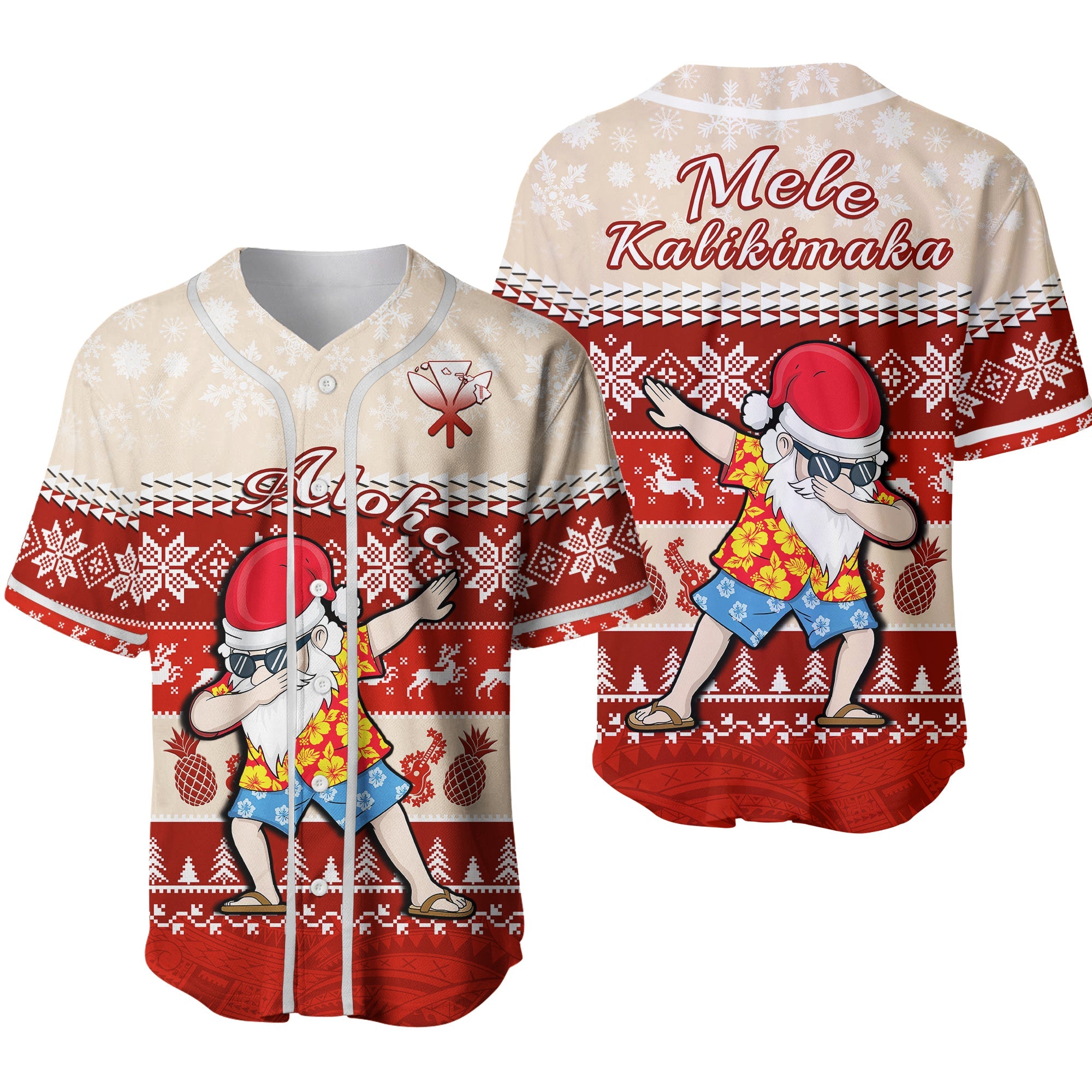 Hawaii Mele Kalikimaka Baseball Jersey Dabbing Santa Red Merry Christmas Ver.02 LT14 Red - Polynesian Pride