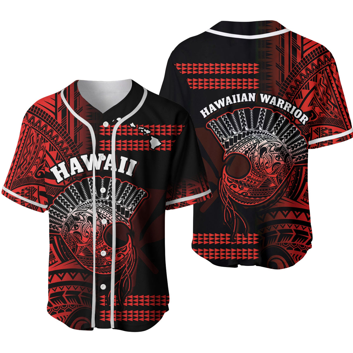 Hawaii Baseball Jersey Kakau Warrior Helmet Gradient Red Polynesian Ver.02 LT14 Red - Polynesian Pride
