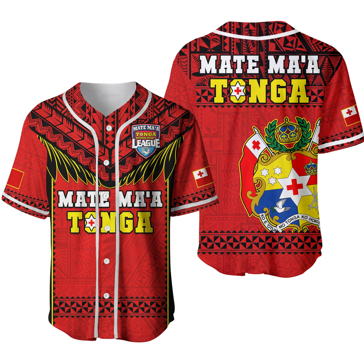 Tonga Rugby Baseball Jersey Mate Maa Tonga Pacific Ngatu Black Ver.02 LT14 Red - Polynesian Pride