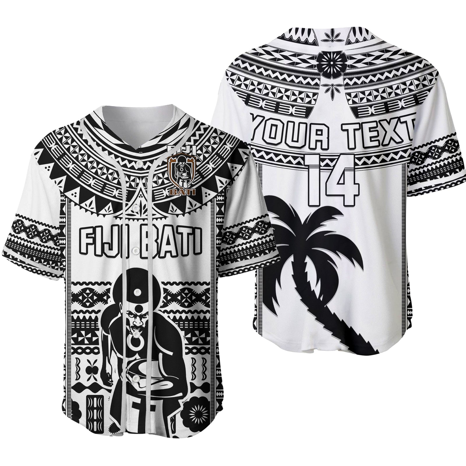 Custom Text And Number Fiji Rugby Baseball Jersey Pacific The Bati Black Fijian Tapa Ver.02 LT14 Black - Polynesian Pride
