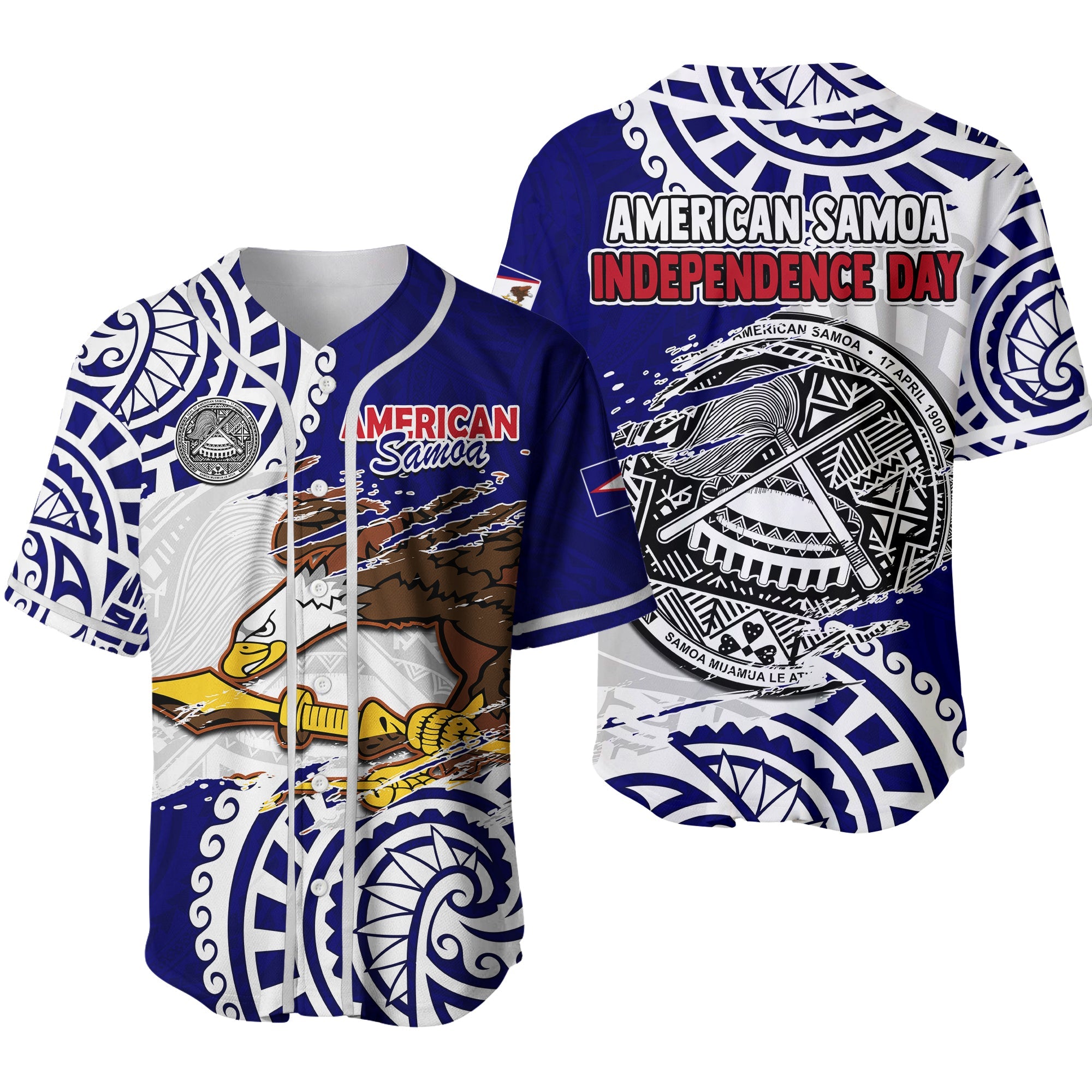 American Samoa Independence Day Baseball Jersey Polynesian Special Version Ver.02 LT14 Blue - Polynesian Pride