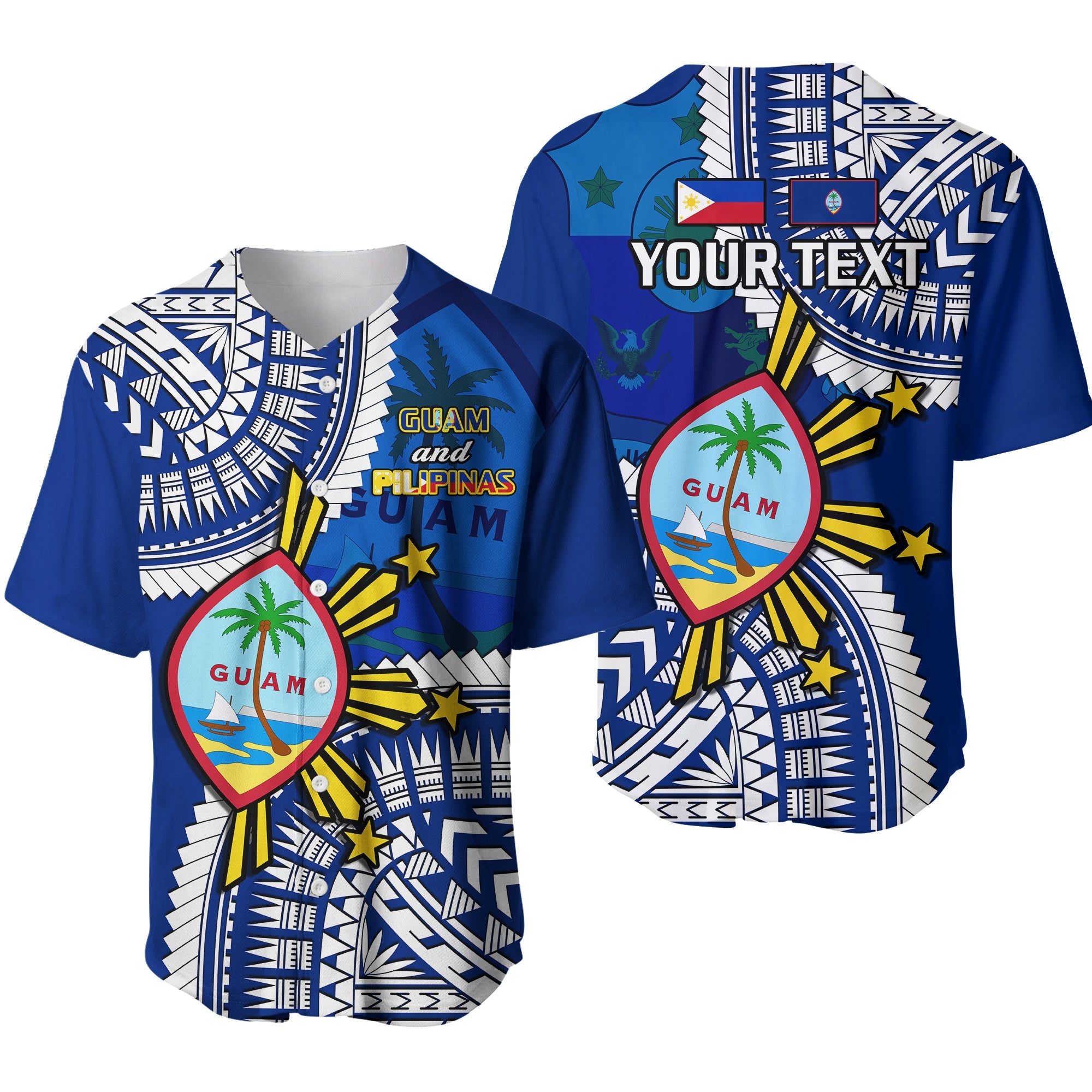 (Custom Personalised) Guam and Philippines Baseball Jersey Guaman Filipinas Together Blue Ver.01 LT14 Blue - Polynesian Pride