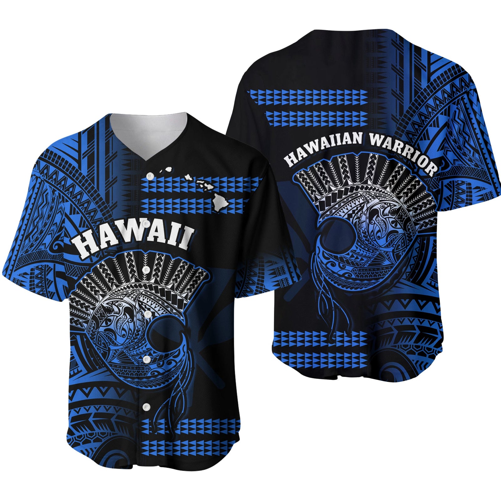 Hawaii Baseball Jersey Kakau Warrior Helmet Gradient Blue Polynesian Ver.01 LT14 Blue - Polynesian Pride