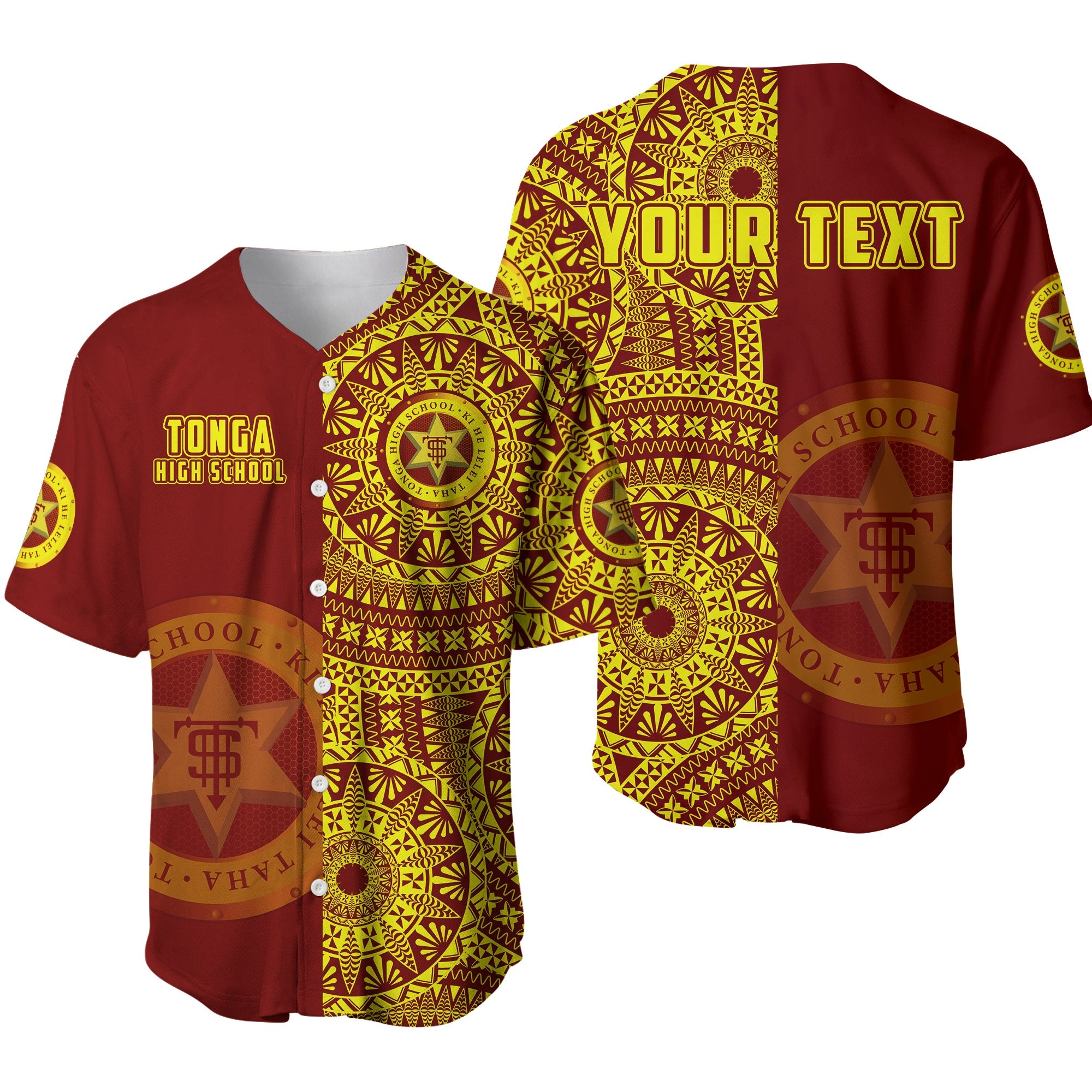 (Custom Personalised) Tonga High School Baseball Jersey Tongan Ngatu Pattern LT14 Red - Polynesian Pride