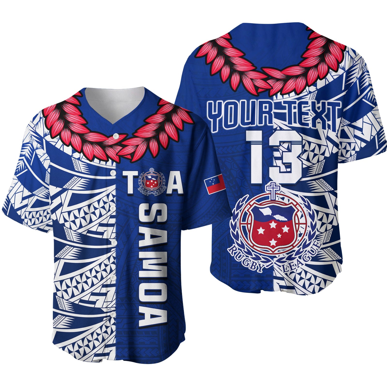 Toa Samoa Rugby Baseball Jersey Siamupini Ula Fala Blue LT13 Blue - Polynesian Pride