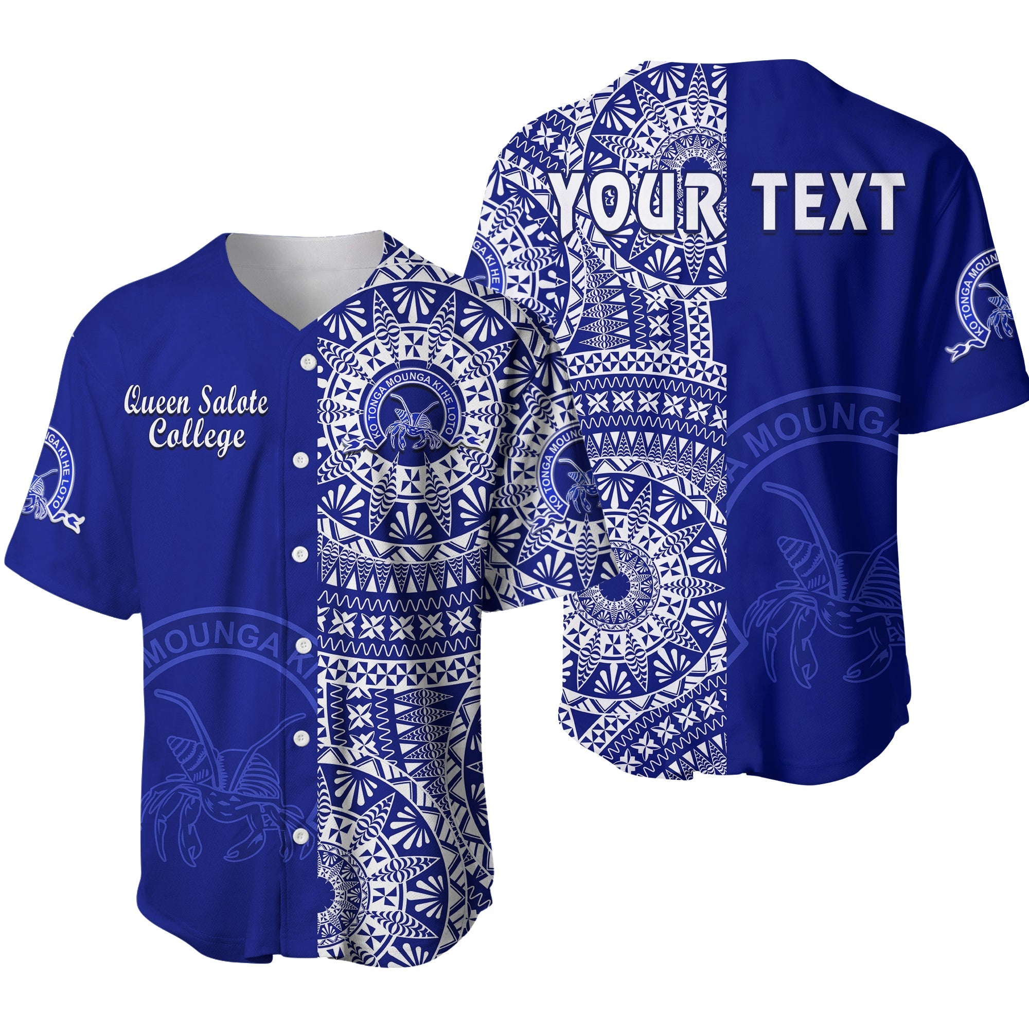 (Custom Personalised) Queen Salote Tonga College Baseball Jersey Tongan Ngatu Pattern LT14 Blue - Polynesian Pride