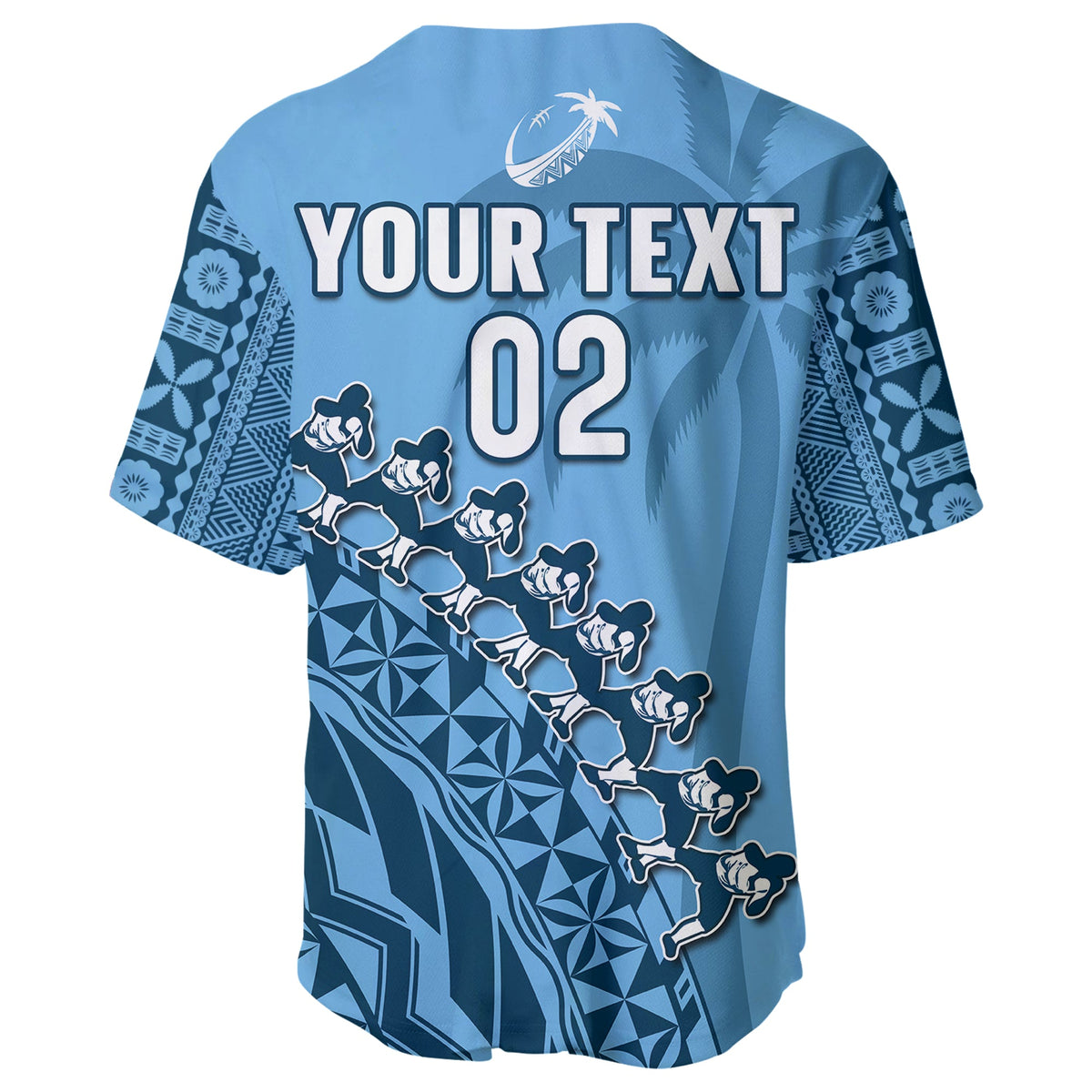 (Custom Text And Number) Fiji Tapa Rugby Baseball Jersey Fijian Cibi Dance Tapa Pattern Blue LT14 - Polynesian Pride