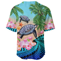 Polynesian Turtle Coconut Tree And Orchids Baseball Jersey LT14 - Polynesian Pride