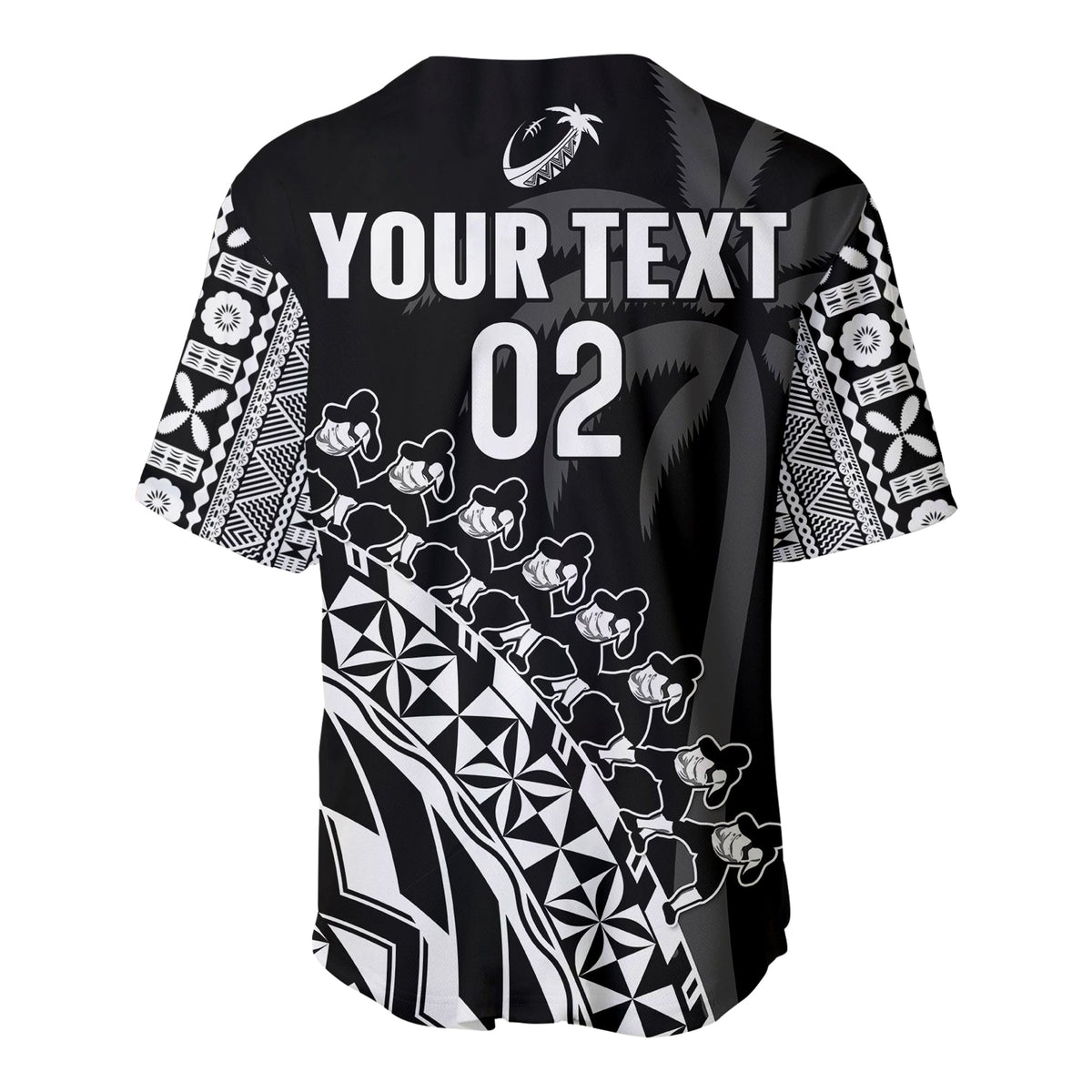 (Custom Text And Number) Fiji Rugby Baseball Jersey Fijian Cibi Dance Tapa Pattern Black LT14 - Polynesian Pride