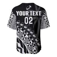 (Custom Text And Number) Fiji Rugby Baseball Jersey Fijian Cibi Dance Tapa Pattern Black LT14 - Polynesian Pride