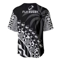 Fiji Rugby Baseball Jersey Fijian Cibi Dance Tapa Pattern Black LT14 - Polynesian Pride