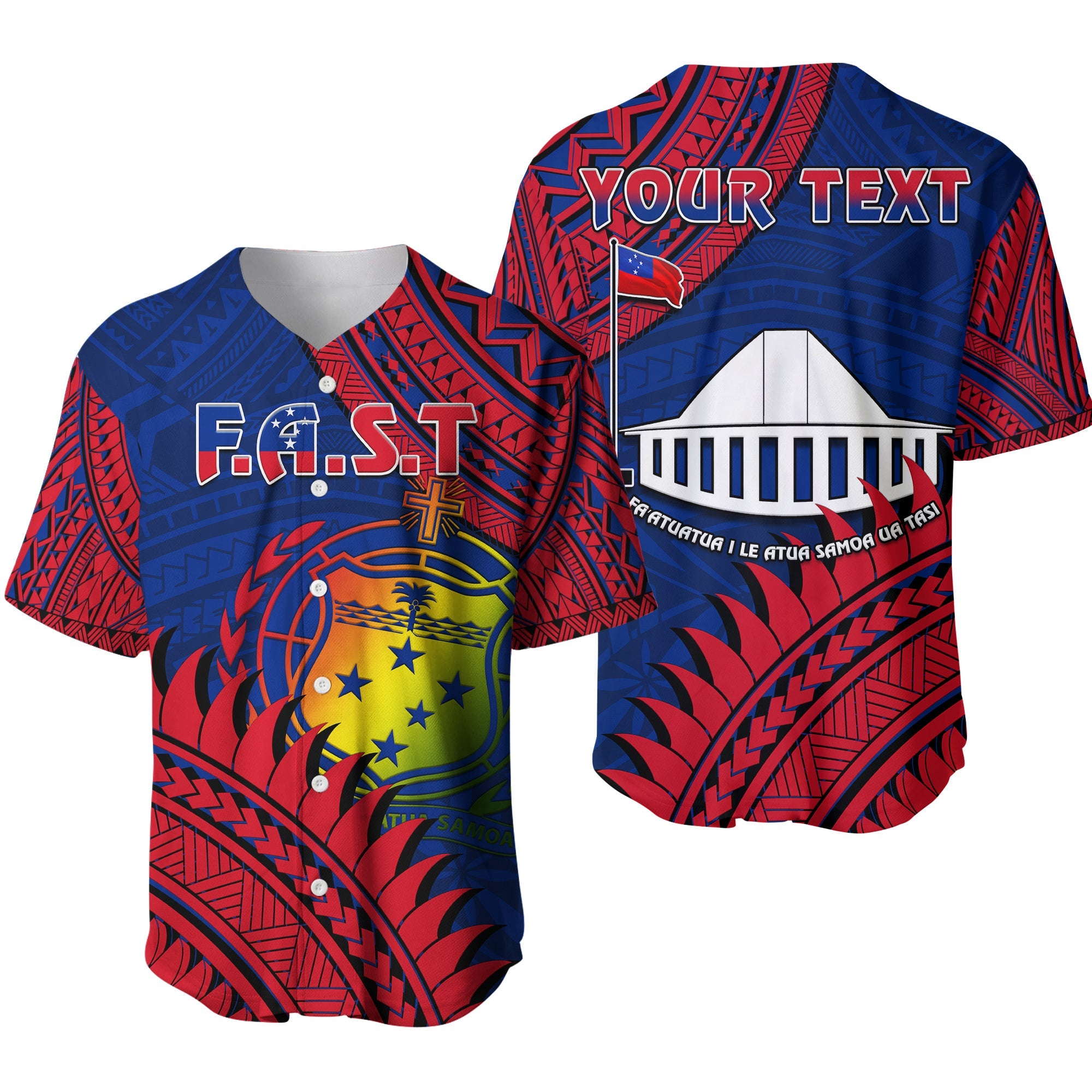 (Custom Personalised) F.A.S.T Samoa Baseball Jersey Samoan Coat Of Arms Polynesian Pattern LT14 Blue - Polynesian Pride