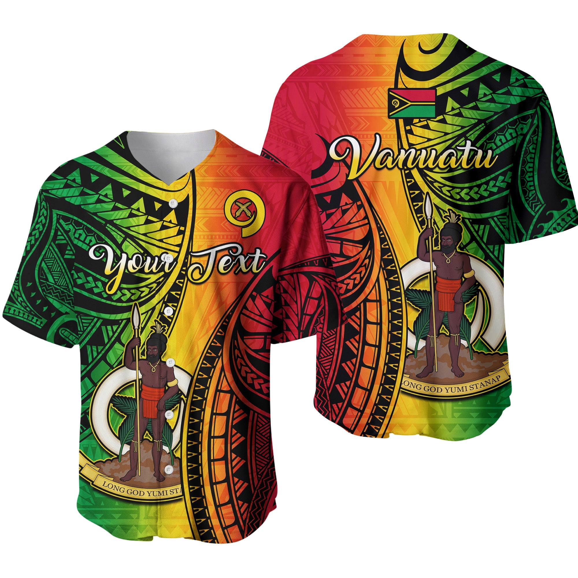 (Custom Personalised) Vanuatu Baseball Jersey Luganville Polynesian Reggae Coat Of Arms Ver.01 LT14 Reggae - Polynesian Pride